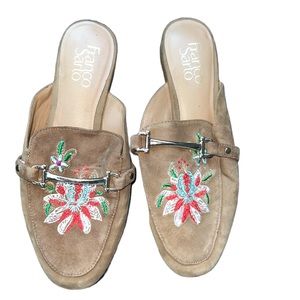 FRANCO SARTO Women's Size 6 Slip On Genuine Suede Embroidered Mules